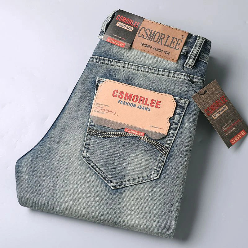 Jeans Uomo Slim Fit Vintage Di Fascia Alta In Denim Pesante Caldo Pantaloni Grigi Casual Versatili Dritti Quotidiani