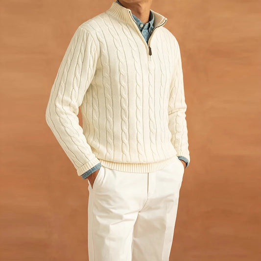 Maglione Autunnale Da Uomo Con Mezza Cerniera E Maniche Lunghe Tinta Unita Texture Lusso Maglieria Vintage