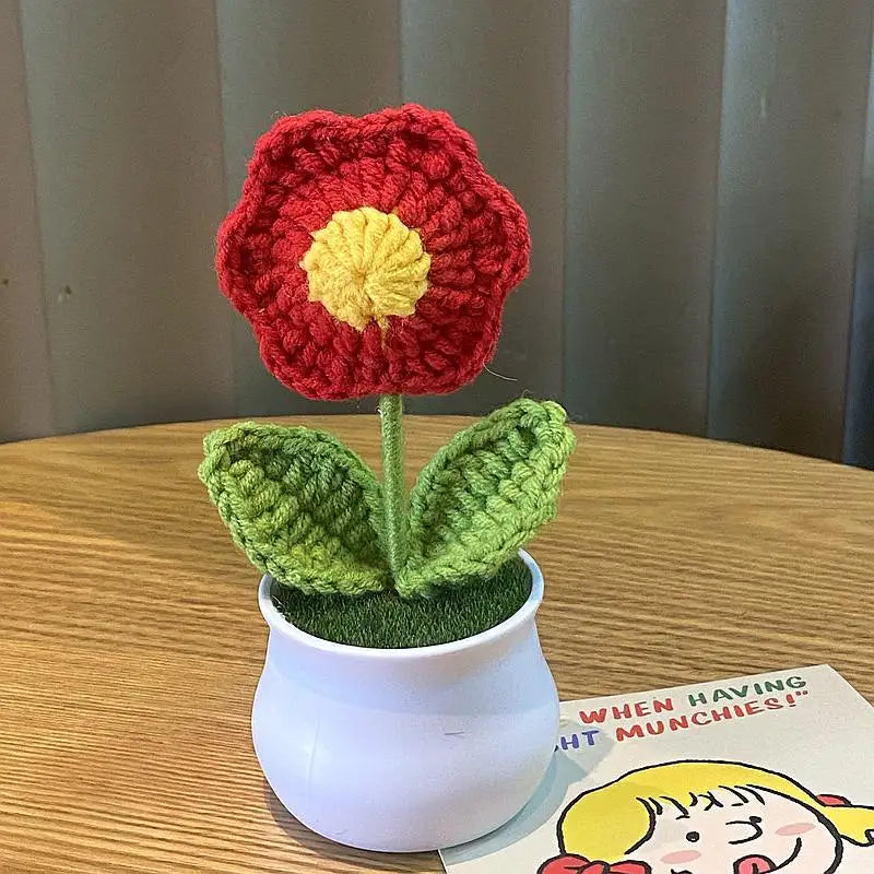 Fiore In Vaso Fai Da Te Rosa Mini Tessuti A Mano Per Scrivania Ufficio Decorazione Casa Filo Di Lana