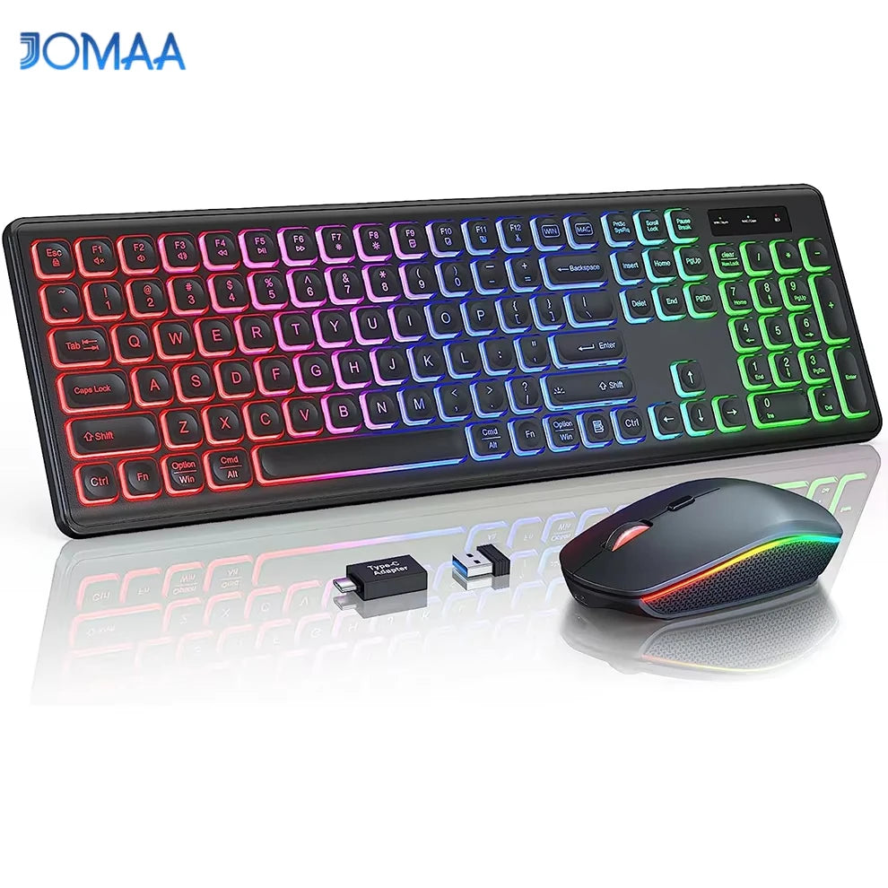Combinazione Tastiera E Mouse Wireless Retroilluminati Ricaricabili Modalità Sleep 2,4 GHz Tasti Illuminati Ergonomico
