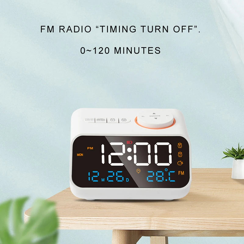 Sveglia Moderna LED con Radio FM e Calendario Digitale da Tavolo Igrometro Termometro e Luminova Stile Antico