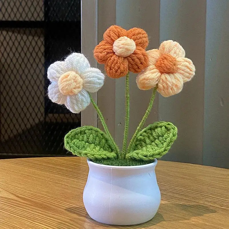 Fiore In Vaso Fai Da Te Rosa Mini Tessuti A Mano Per Scrivania Ufficio Decorazione Casa Filo Di Lana