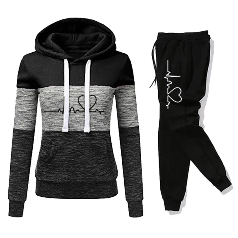 Tuta Da Donna Color Block Con Cappuccio Felpa Pantaloni Sportivi Versatili Casual Jogging Abiti Dalla Taglia S Fino A 3XL
