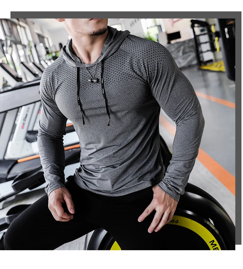 Tuta fitness da uomo Corsa sportiva Felpa con cappuccio Pantaloni da palestra Camicie da allenamento all'aperto con cappuccio Top Abbigliamento Felpa da allenamento muscolare