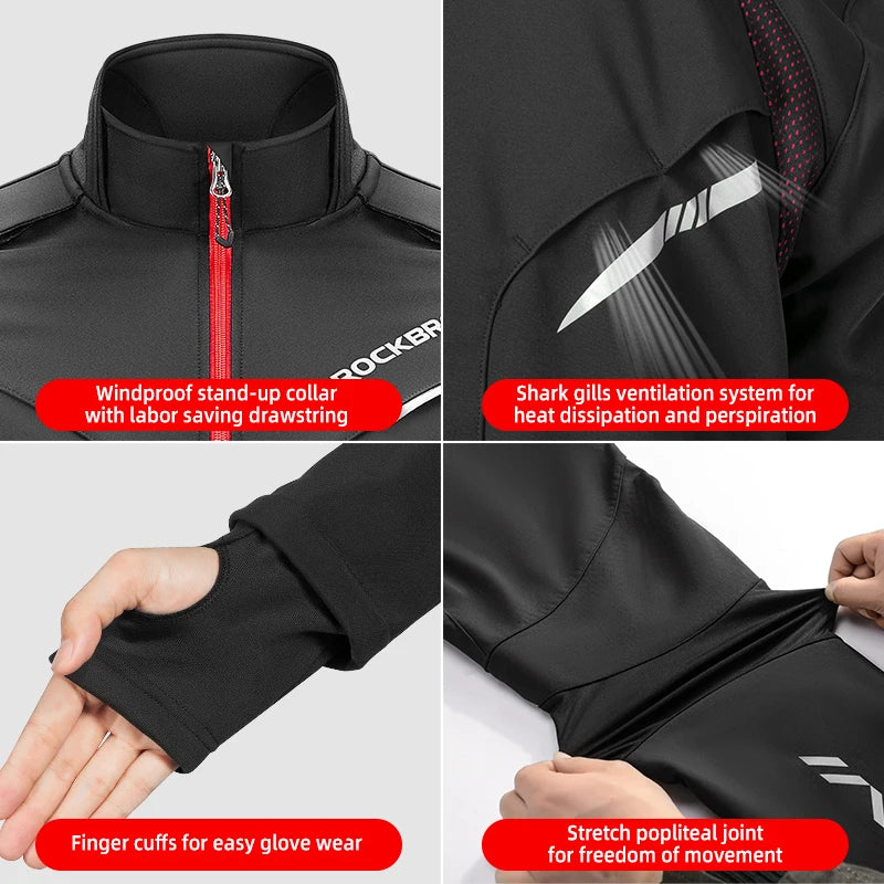 ROCKBROS Giacca Invernale Da Bicicletta Antivento Termica Con Pile Traspirante Impermeabile Riflettente