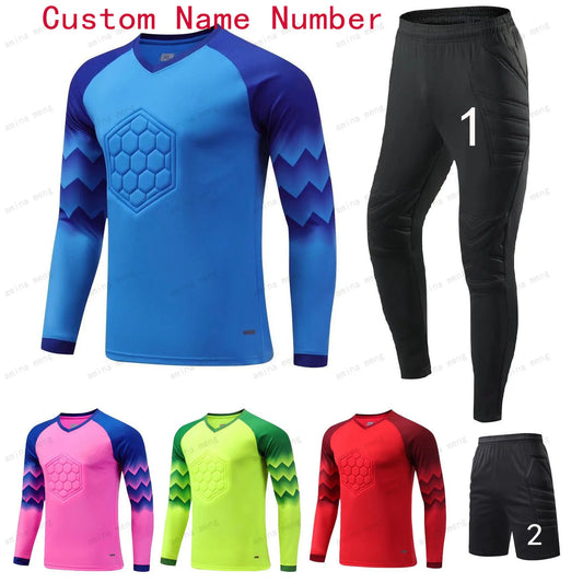 2023 uomo bambino portiere di calcio uniforme spugna protettiva manica lunga allenamento di calcio portiere top maglia da calcio pantaloni personalizzati