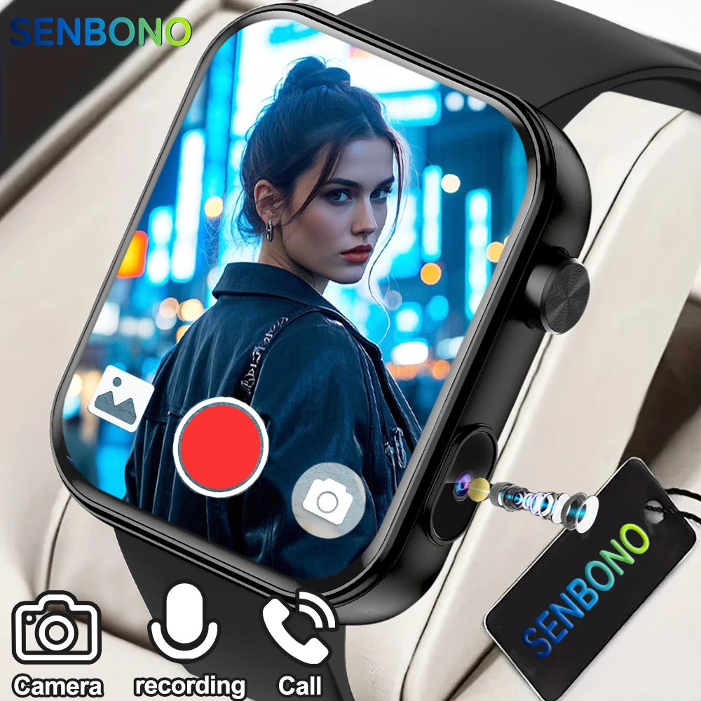 Senbono Smartwatch Con Fotocamera Chiamata Bluetooth Videocitofono Fai Da Te Monitor Battito Cardiaco Sportivo