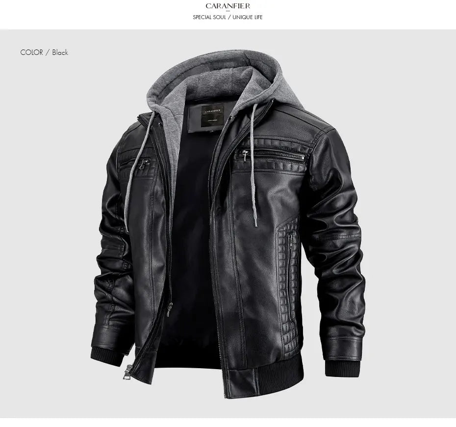 Giacca Di Pelle Per Uomo Moto Biker Con Cappuccio Lusso Vintage Abbigliamento Uomo Grintoso