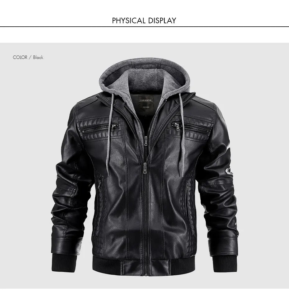 Giacca Di Pelle Per Uomo Moto Biker Con Cappuccio Lusso Vintage Abbigliamento Uomo Grintoso