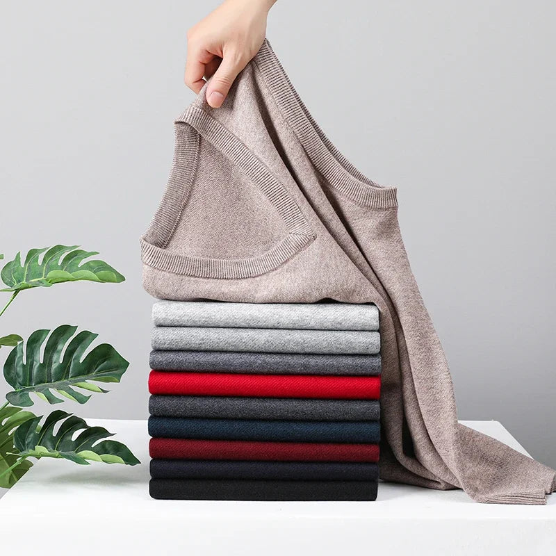 Gilet da Uomo Senza Maniche in Lana Cashmere Lavorato a Maglia Tinta Unita Autunno Primavera Alta Qualità