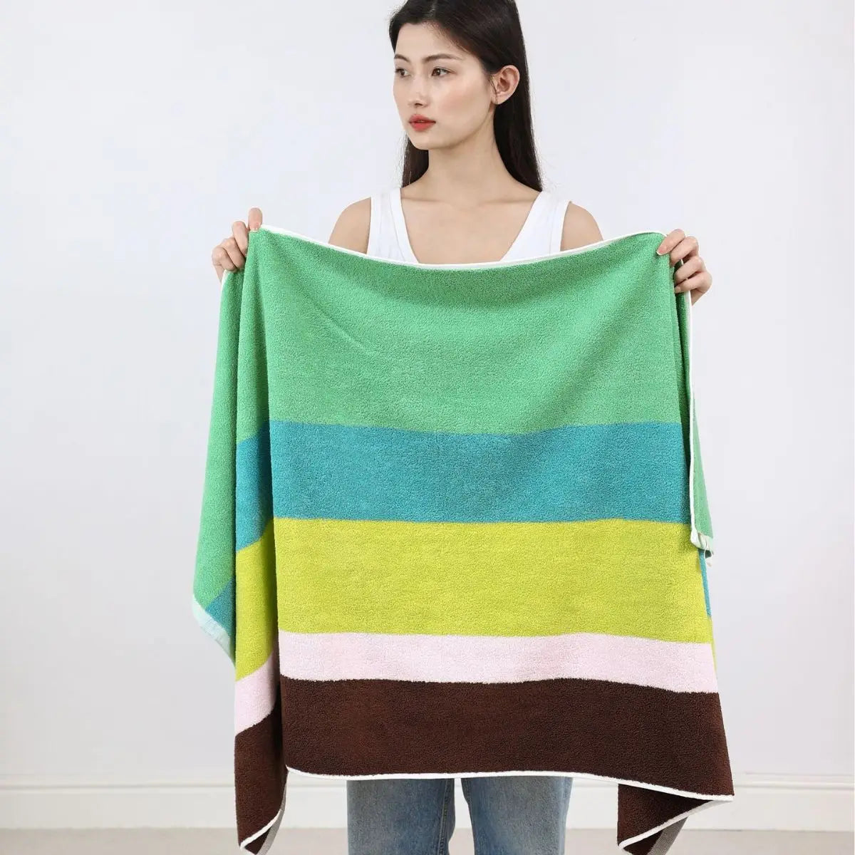 Asciugamano In Cotone A Righe Retrò 70x140 Cm Morbido E Assorbente Per Casa Palestra Cucina