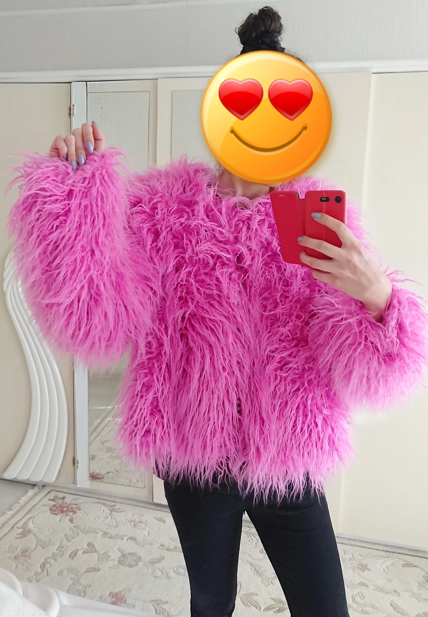 Cappotto Pelliccia Sintetica Rosa Donna Autunno Inverno Elegante Caldo Spesso Morbido Lavorazione A Maglia