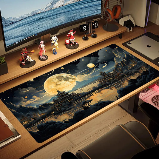 Tappetino per mouse Tappetino da scrivania paesaggio minimalista Stampa scena profonda Accessori per tastiera personalizzati per ufficio e-sport oversize neri di fascia alta