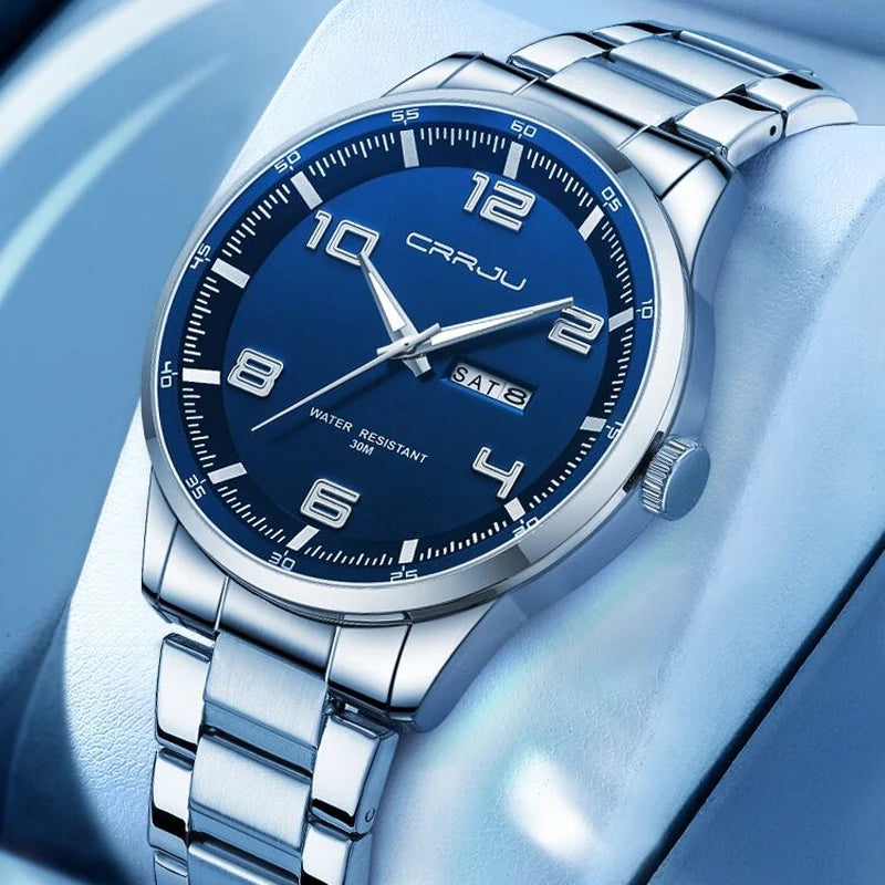 CRRJU Orologi Da Uomo Nuovi Casual Business Cinturino In Acciaio Inox Quarzo Con Data Lancette Luminose