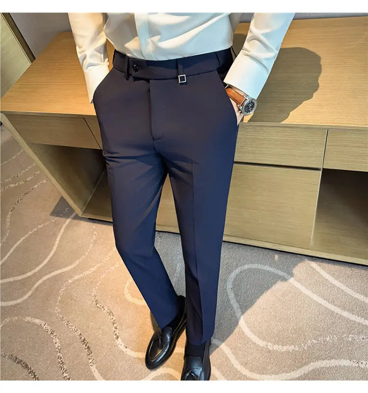 Pantaloni Da Uomo 2026 Primavera Slim Fit Eleganti Elasticizzati Tinta Unita Business Casual Pantaloni Da Ufficio