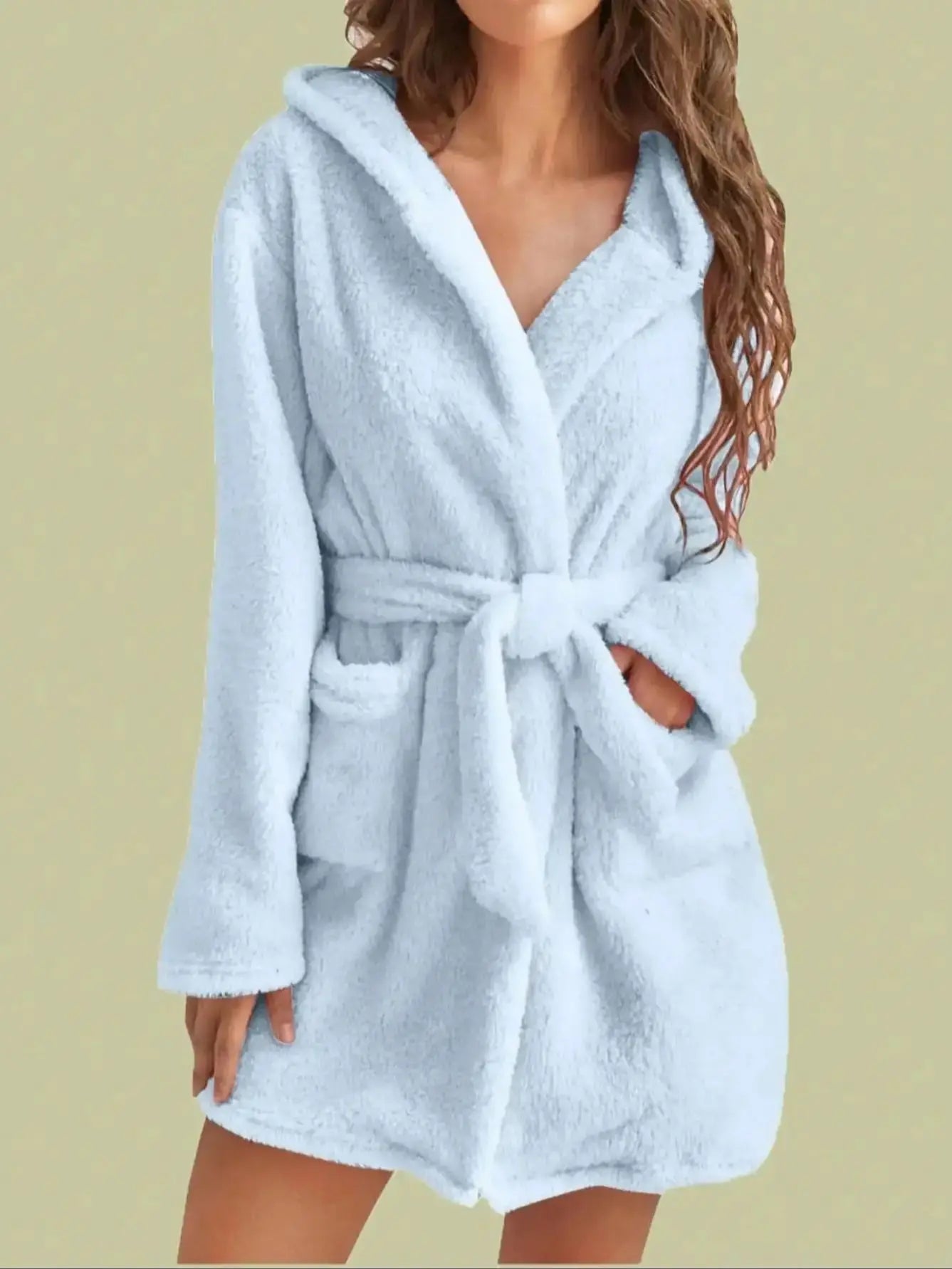 Vestaglia Da Donna Con Cappuccio Tinta Unita Con Cintura Calda E Morbida Per Casa Autunno Inverno