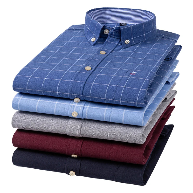 Camicia Da Uomo In Cotone Oxford A Quadri Maniche Lunghe Vestibilità Regolare Con Tasca Frontale