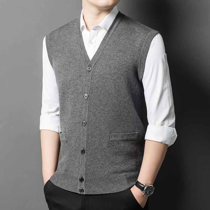 Gilet Spesso In Lana Di Pecora Uomo Casual Scollo A V Caldo Autunno Inverno Cardigan Monopetto In Lana Di Cashmere