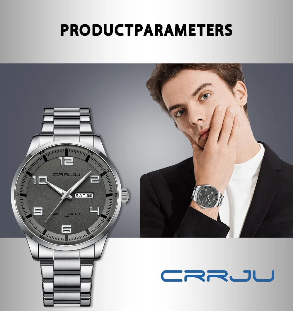 CRRJU Orologi Da Uomo Nuovi Casual Business Cinturino In Acciaio Inox Quarzo Con Data Lancette Luminose