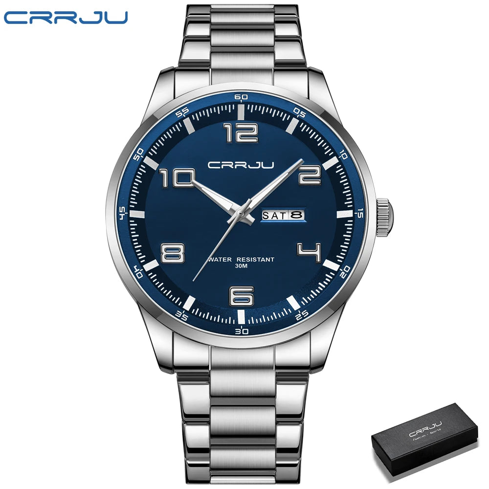 CRRJU Orologi Da Uomo Nuovi Casual Business Cinturino In Acciaio Inox Quarzo Con Data Lancette Luminose