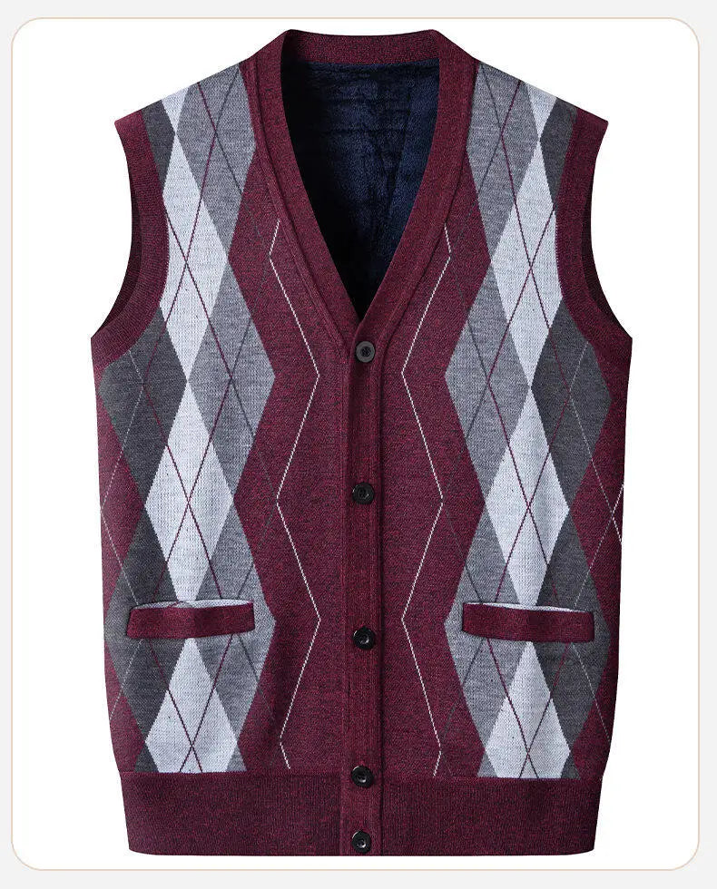 Gilet Maglione Da Uomo Con Scollo A V Senza Maniche Lavorato A Maglia Tinta Unita Con Motivo A Rombi