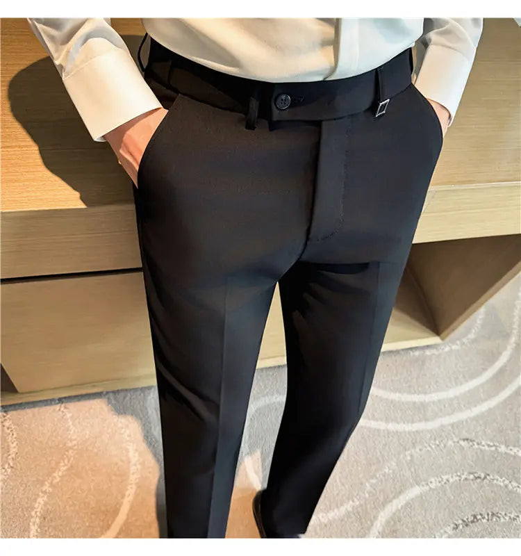 Pantaloni Da Uomo 2026 Primavera Slim Fit Eleganti Elasticizzati Tinta Unita Business Casual Pantaloni Da Ufficio