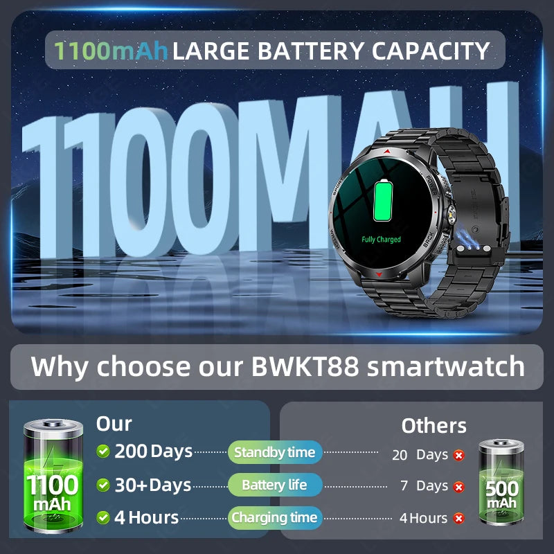 LIGE Smartwatch Da Uomo Bluetooth Chiamata Impermeabile 3ATM Batteria 1100mAh Bussola Esterna Per Sport Fitness