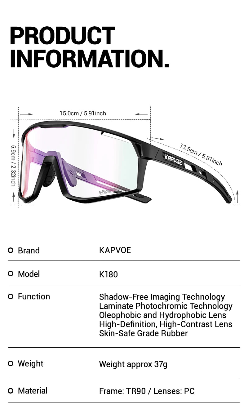 Kapvoe Occhiali Da Sole Fotocromatici Per Ciclismo UV400 Uomo Donna Esterni MTB Strada Escursionismo Occhiali Da Bici