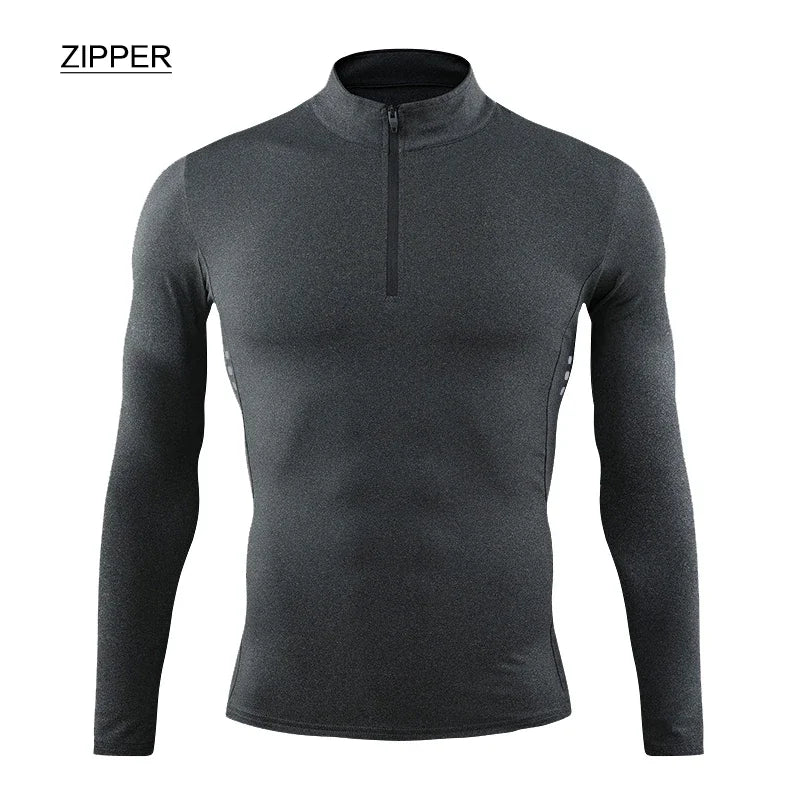T Shirt Sportiva Da Uomo Manica Lunga Per Palestra E Corsa In Compressione Abbigliamento Sportivo Zip Pullover Rashguard