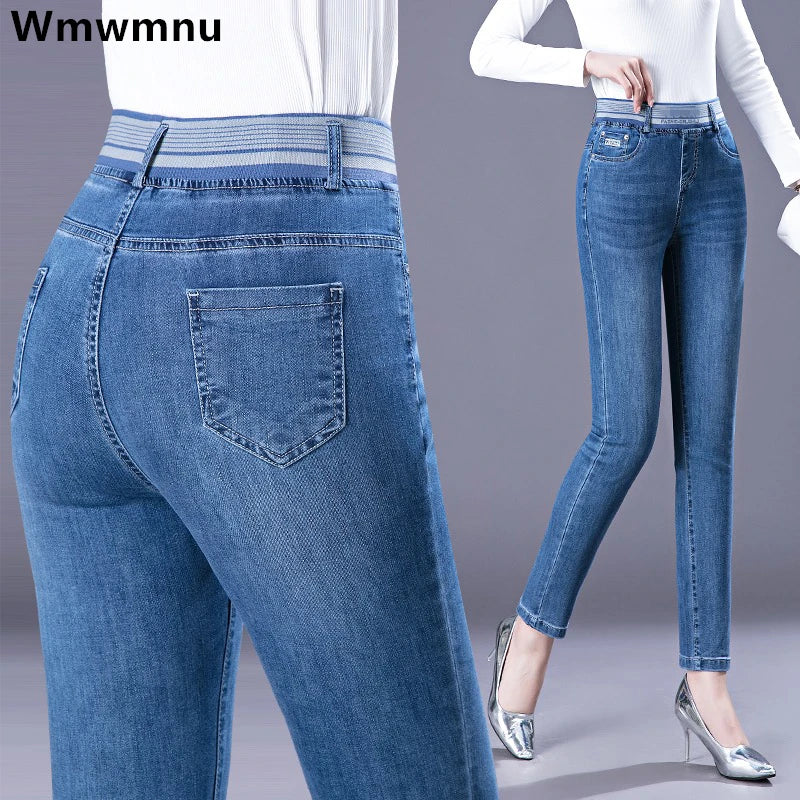 Jeans Da Donna Vita Alta Elastico Skinny Denim Retro Stretch Taglia 36 In Stile Coreano Elegante