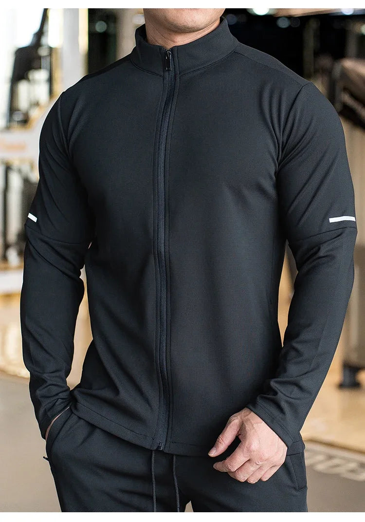 Felpa Con Zip Da Allenamento Per Uomo Manica Lunga Colletto Rialzato Tinta Unita Giacca Sportiva