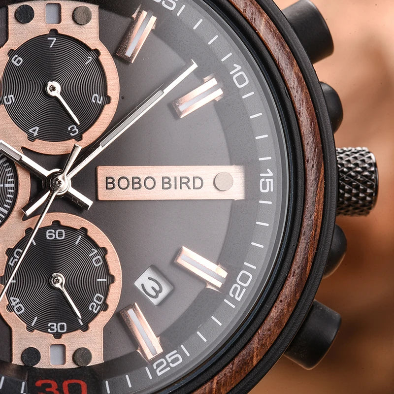 Orologio In Legno Da Uomo Cronografo Luxury Top Brand Elegante Con Scatola Di Legno Logo Personalizzato Regalo Ideale