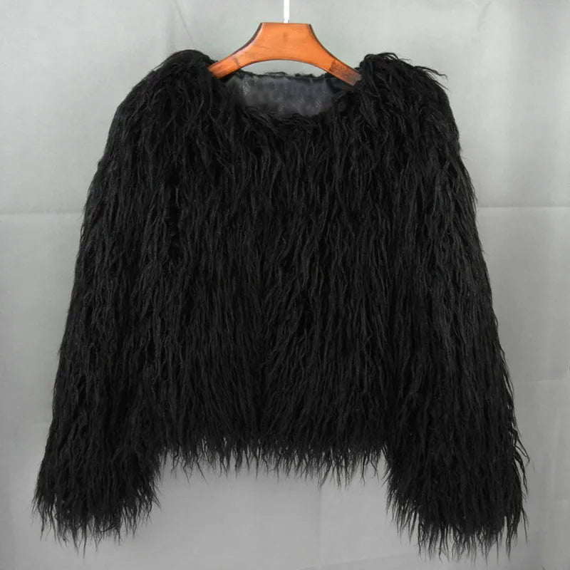 Cappotto Pelliccia Sintetica Rosa Donna Autunno Inverno Elegante Caldo Spesso Morbido Lavorazione A Maglia