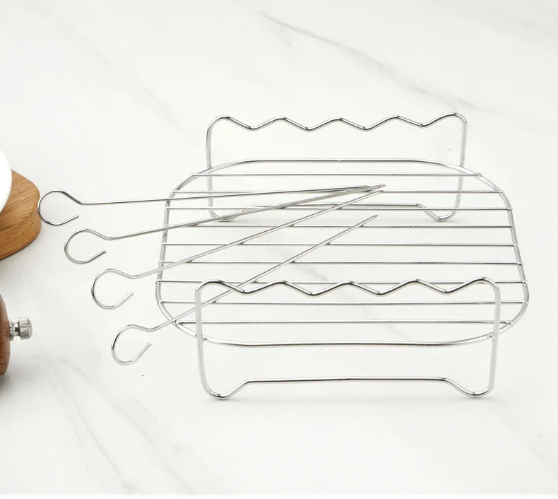 Set Grill Da Esterno Con Spiedini E Staffe Per Barbecue In Acciaio Inossidabile Per Friggitrice Ad Aria Quadrata