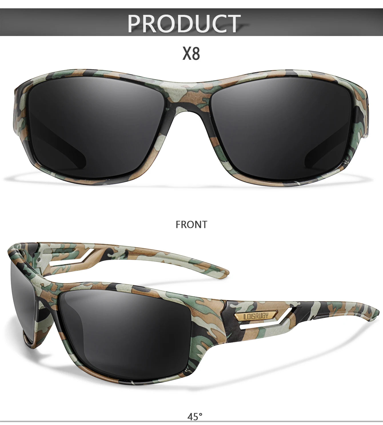 LOISRUBY Occhiali Da Sole Polarizzati Da Pesca Uomo Camouflage Guida Sport All Aperto Ciclismo E Corsa UV400 Attrezzatura