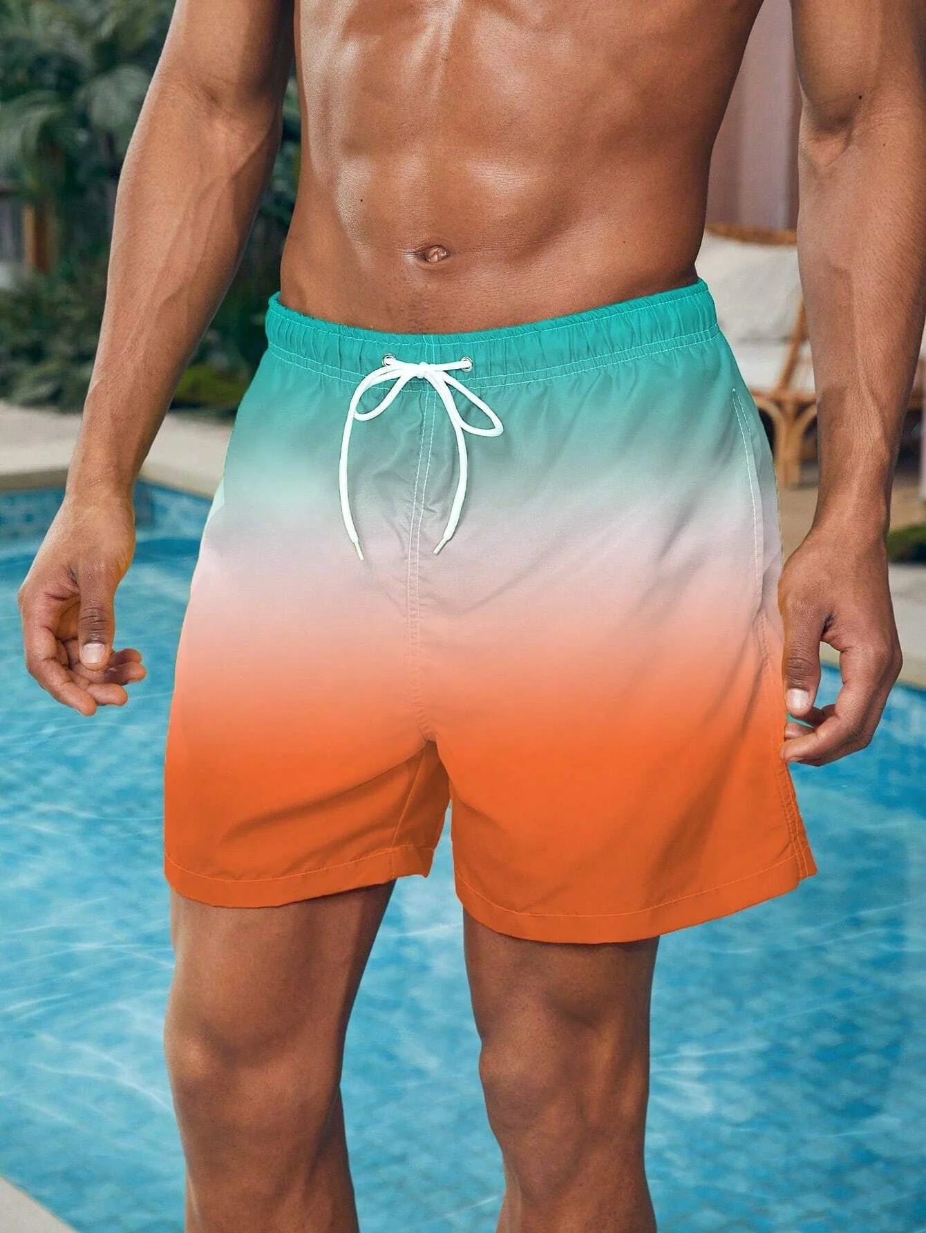 Pantaloncini Da Mare Uomo Gradiente Color Block Elastico Vita Coulisse Estate Traspiranti Stampa 3D Streetwear Corti
