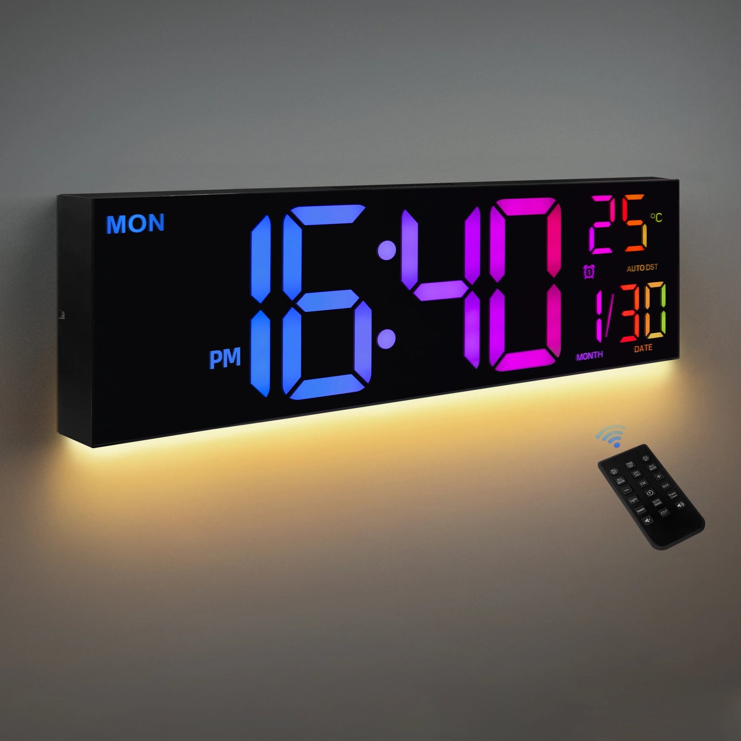Orologio Da Parete Digitale 16 Pollici Con Display LED E Telecomando 8 Colori RGB Allarme DST Temperatura Per Soggiorno