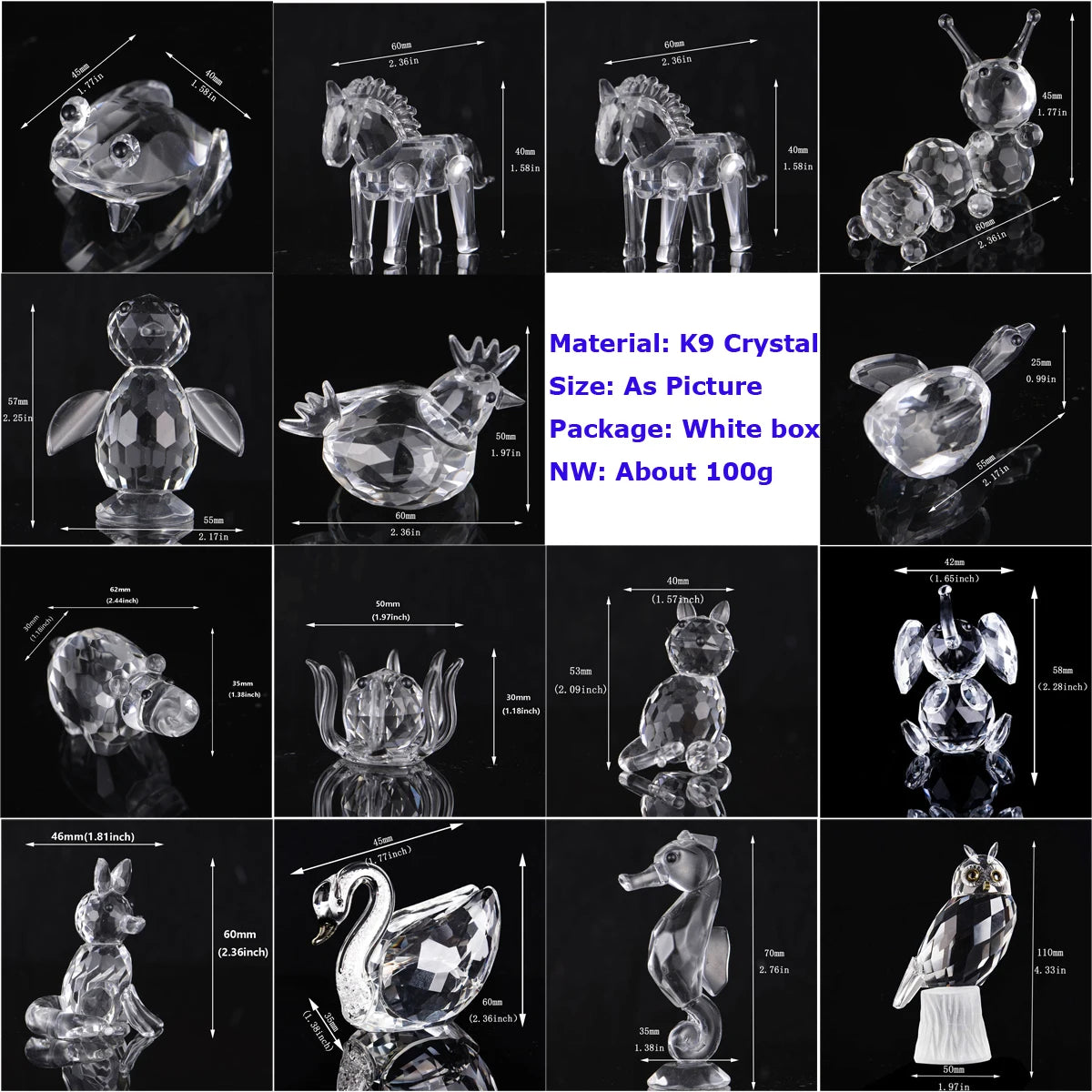 30 Cristallo Trasparente Figurine Animali Carini Scultura in Vetro Decorazioni Ornamento Tavolo Regalo Natale Bambini