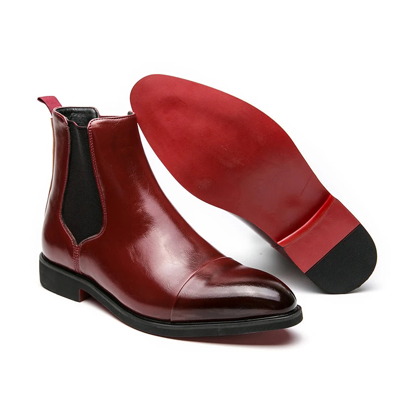 Stivaletti Chelsea Uomo Slip On Con Punta Tonda E Suola Rossa In PU Spedizione Gratuita Taglia 38 46 Scarpe Da Uomo