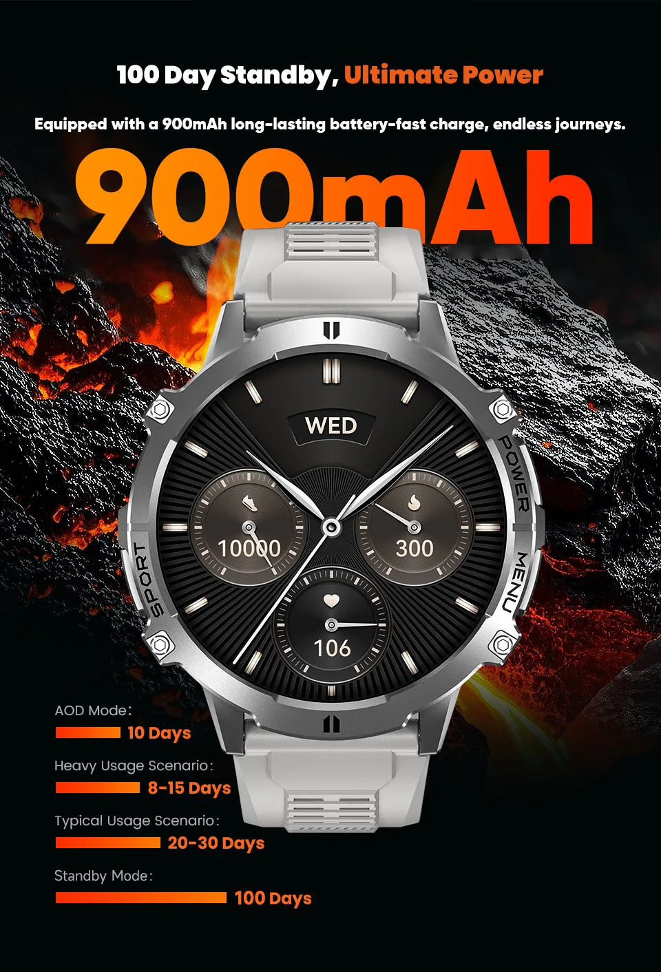 LIGE Orologio Smartwatch Uomo Con Display AMOLED Altimetro Barometro Bussola Batteria 900mAh Ultra Lunga Durata Sportivo