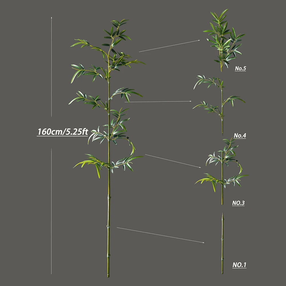 160-195 cm Grande Albero di Bambù Artificiale Alto Falso Piante di Palma Ramo di Plastica Bambusa Foglie Verde Dracaena Per La Decorazione del Giardino di Casa