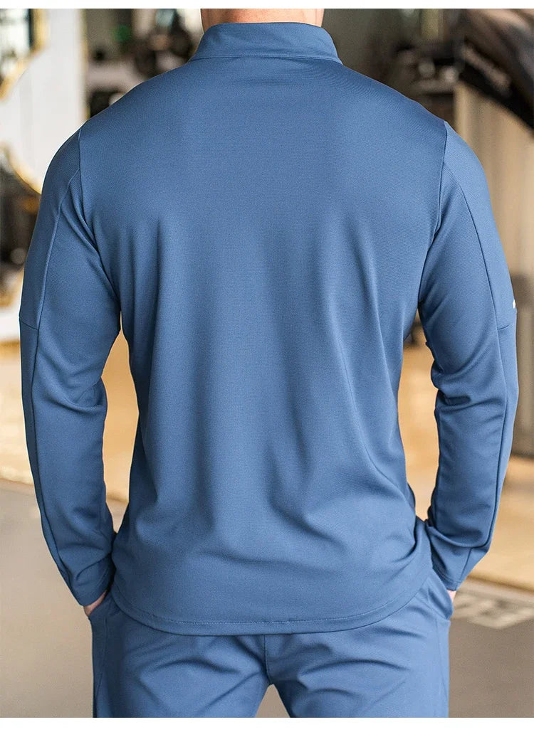 Felpa Con Zip Da Allenamento Per Uomo Manica Lunga Colletto Rialzato Tinta Unita Giacca Sportiva