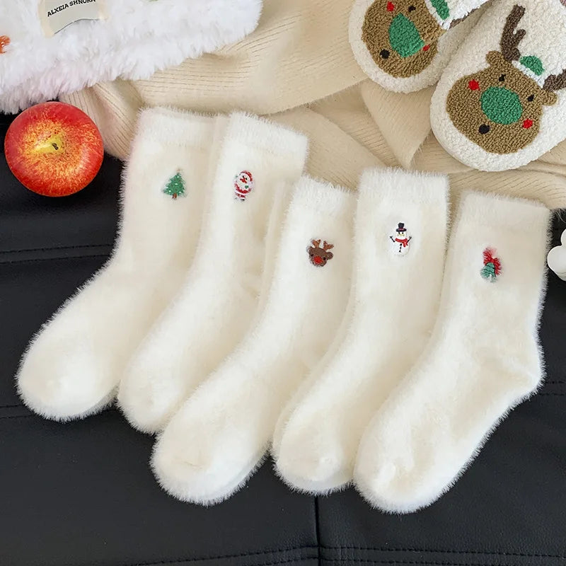 Calzini Invernali Caldi Ispessiti Con Pelliccia Di Visone Bianca Per Natale Decorazioni Albero Con Pupazzo Di Neve