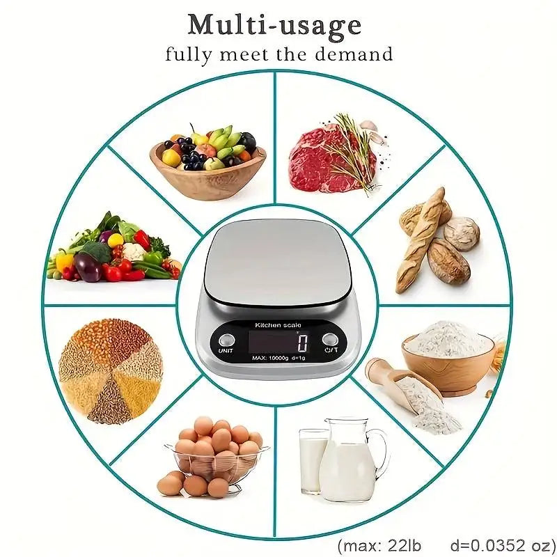 Bilancia Cucina Alta Precisione 10 Kg Con Display LCD Multifunzione Per Gioielli E Alimenti In Acciaio Inossidabile 304