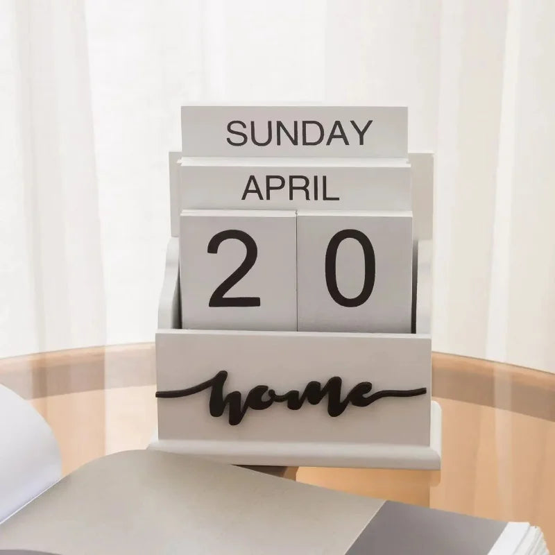 Elegante Calendario In Legno Quadrato Da Tavolo Flip Perpetuo Per Blocchi Giornalieri Per Ufficio