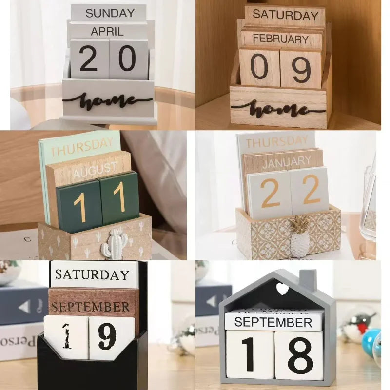 Elegante Calendario In Legno Quadrato Da Tavolo Flip Perpetuo Per Blocchi Giornalieri Per Ufficio