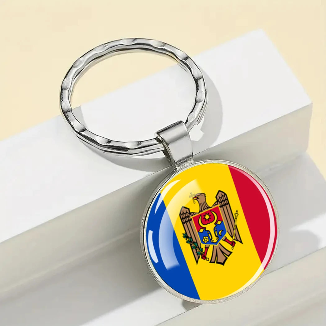 Portachiavi Bandiera Europea Albania Spagna Italia Francia Regno Unito Ciondolo Vetro Metallo Per Borsa Regalo Patrioti