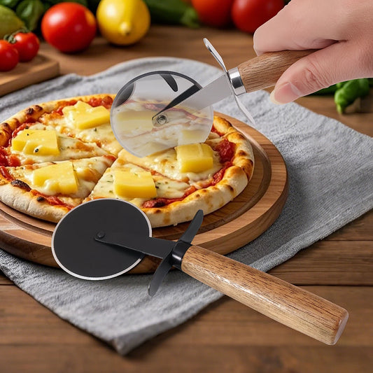 Rotella Tagliapizza in Acciaio Inossidabile con Manico in Legno di Acacia Lama per Tortini Spatola da Forno
