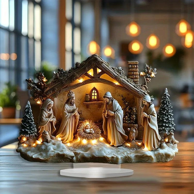 Ornamento Per Presepe In Cristallo Trasparente Centrotavola Natalizio Per Tavola Decorazione Cristiana Piatta 2D Lucida