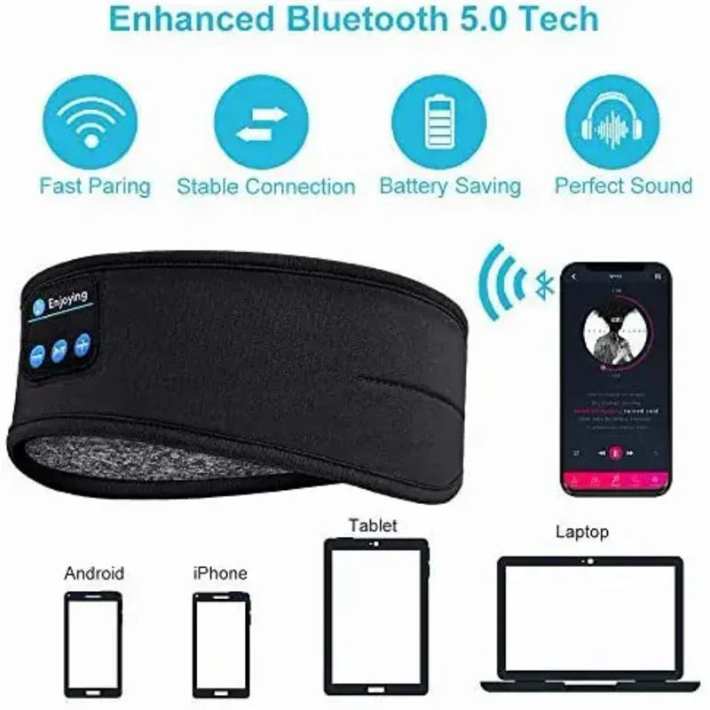 Maschera Per Il Sonno Con Cuffie Bluetooth Wireless Fascia Per Capelli Morbida Elastica Comoda Per Dormire Sul Fianco